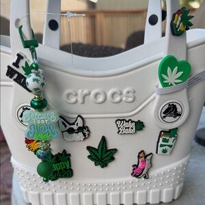 CROCS White micro Tote Bag with Green Charms